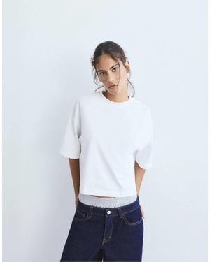 Pull&Bear – kastiges, kurzärmliges polohemd - Weiß