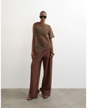 TOPSHOP Tailored Barrel Leg Tab Detail Trouser - Brown