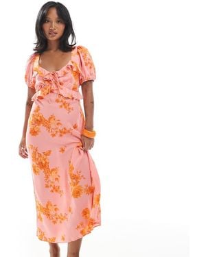 New Look Floral Milkmaid Midi Dress - Orange