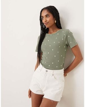 Jdy All Over Heart Print Ribbed T-shirt - Green
