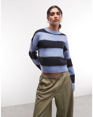 Noisy May Boxy Crew Neck Brushed Knit Jumper - Blue