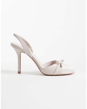 Mango Faux Leather Bow Detail Slingback Heeled Sandals - Natural