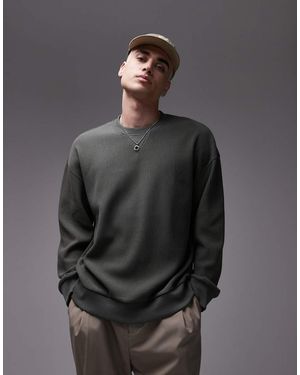 TOPMAN Sudadera Extragrande Con Cuello Redondo De Punto Otomán De - Gris