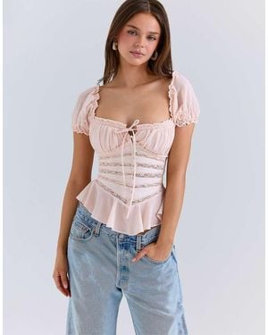 House Of Cb Cara Lace Peplum Top - Blue