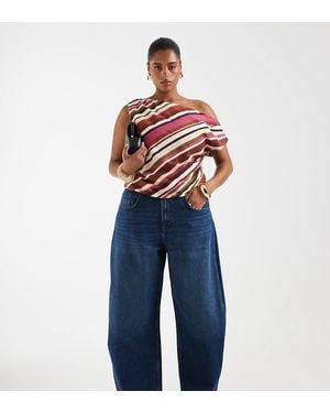 ASOS Asos Design Curve High Waisted Barrel Leg Jeans - Blue