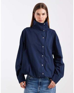 ASOS Poplin Funnel Neck Shirt Jacket - Blue