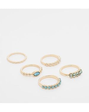 ASOS Asos Design Curve Multipack Mix Of Rings With Stone And Faux Pearl - White