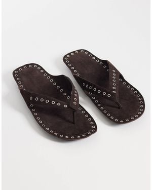 ASOS Fisher Premium Eyelet Toe Thong Sandals - Black
