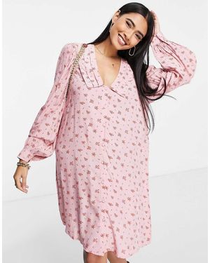 Vila Smock Mini Dress With V Collar Neck - Pink