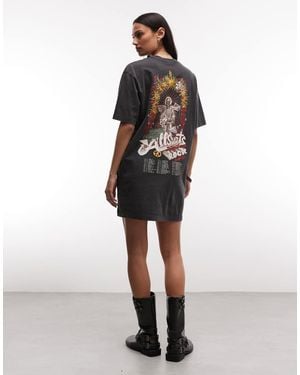 AllSaints Roque Short Sleeve Graphic Logo T-shirt Mini Dress - Black