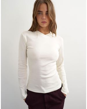 TOPSHOP Long Sleeve Micro V Top - White