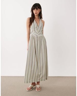 ASOS Halter Neck Maxi Dress With Corset Inspired Bodice - White
