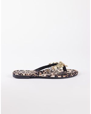 SEQWL Chanclas Con Estampado De Leopardo Y Abalorios De - Blanco