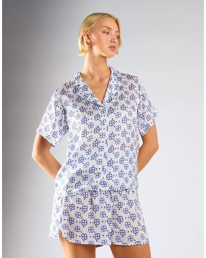 Glamorous Collar Revere Losse Shirt - Blue