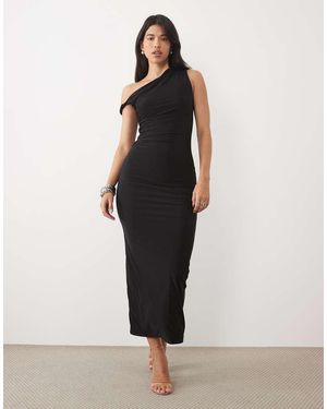 Kaiia Exclusive Double Layered Slinky Twist Off Shoulder Bodycon Maxi Dress - Blue