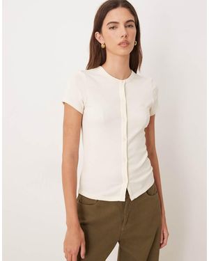 Calvin Klein Top Color Crema Con Botones De Canalé De -Blanco