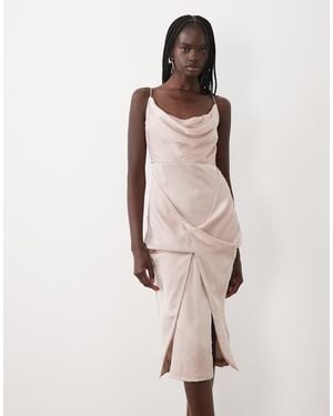 True Decadence Draped Midi Dress - Natural