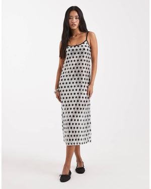 Collusion Sheer Sequin Polka Dot Awkward Length Strappy Dress - White