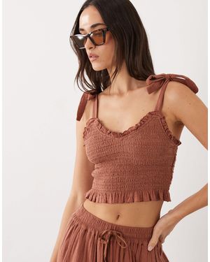 Iisla & Bird Tie Detailing Crop Top - Brown