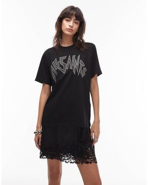 AllSaints Embellished Logo Over Sized T-shirt - Black