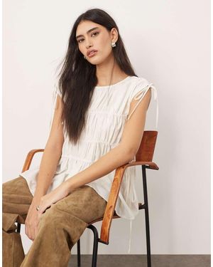 ARRANGE Clean Cotton Ruched Top With Drawstring Detail - Natural