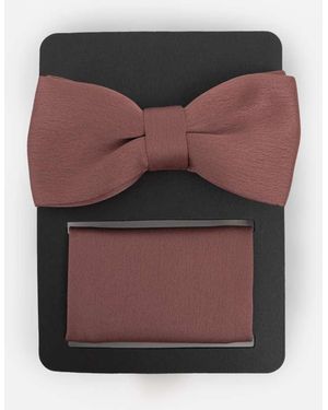 Maya Satin Bow Tie Pocket Square Set - Brown