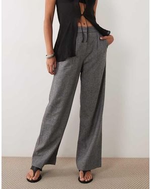 Abercrombie & Fitch Sloane Wool Blend Pleated Wide Leg Trousers - Black