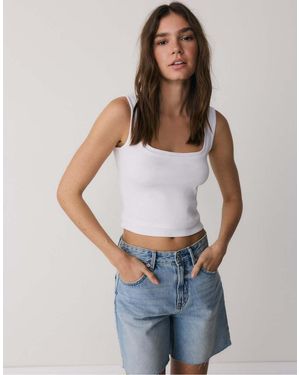 Stradivarius Two-piece Effect Square Neckline Top - White