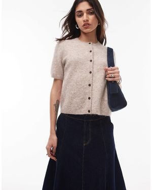 ARKET Alpaca Wool Blend Cardigan With Short Sleeves - Blue