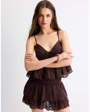 Stradivarius Embroidered Flowing Strappy Top - Brown