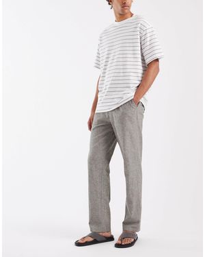 Blend Pantalon classique en lin et coton avec cordon - Blanc