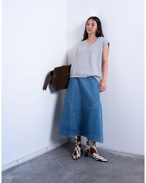 TOPSHOP Denim Seamed Circle Skirt - Blue