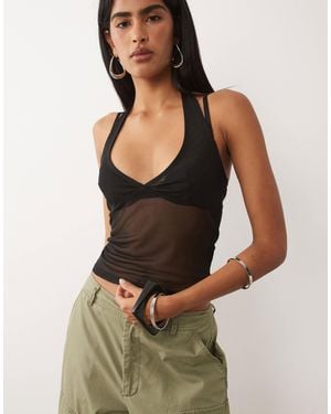 ASOS Sheer Mesh Halterneck Top - Black