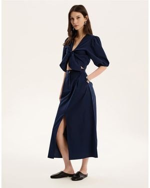 OMNES Karina Puff Sleeve Tie Front Top - Blue