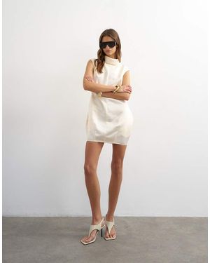 TOPSHOP Satin Funnel Neck Tulip Mini Dress - White