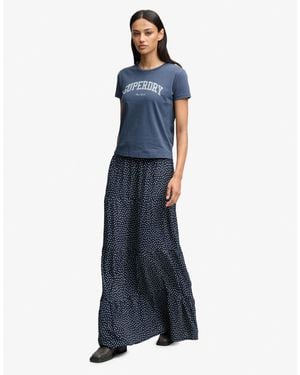 Superdry – gestufter maxirock aus webstoff - Blau