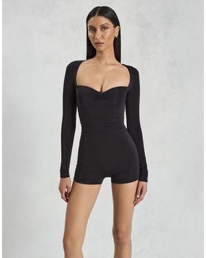 Oh Polly Sweetheart Long Sleeve Playsuit - Black