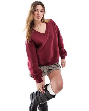 Bershka V-neck Sweatshirt - Red