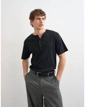TOPMAN Classic Fit Ribbed Henley T-shirt - Blue