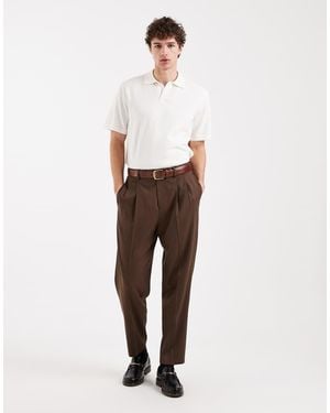 ASOS Wool Rich Premium Relaxed Tapered Dress Trousers With Pleats - White