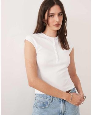 ASOS Ribbed Button Detail Henley Baby Tee - White