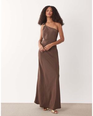 Jdy One Shoulder Maxi Dress With Gold Trim - Brown