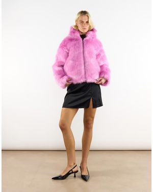 Collective The Label Faux Fur Jacket With Hood - Pink