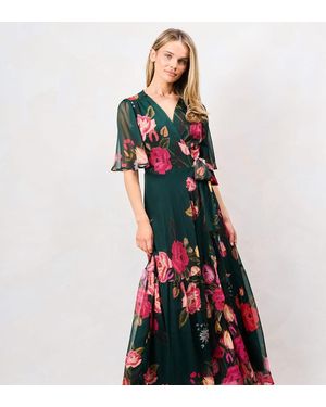 Hope & Ivy The Tamra Petite Flutter Sleeve Maxi Wrap Dress With Tie Waist - Red