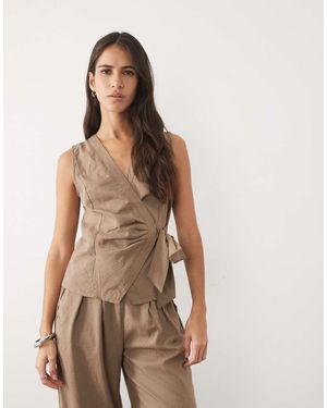 Threadbare Wrap Front Waistcoat - Brown