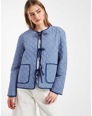 Pieces Gewatteerd Jack Met Gestrikte Voorkant En Ginghamruit - Blauw
