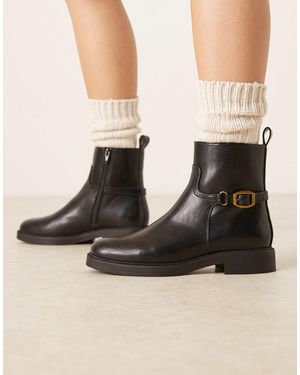 ASOS Wide Fit Archie Flat Smart Ankle Boots With Buckle - Black