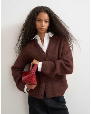 TOPSHOP Cárdigan De Punto Suave Con Efecto Pestañas En-Marrón