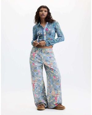 Desigual Vaqueros Grises Estampados - Azul