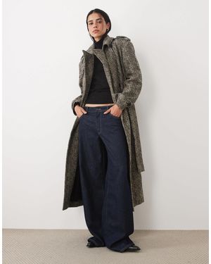 4th & Reckless Manteau habillé long à col, croisé, à carreaux chevrons noir et blanc - Multicolore